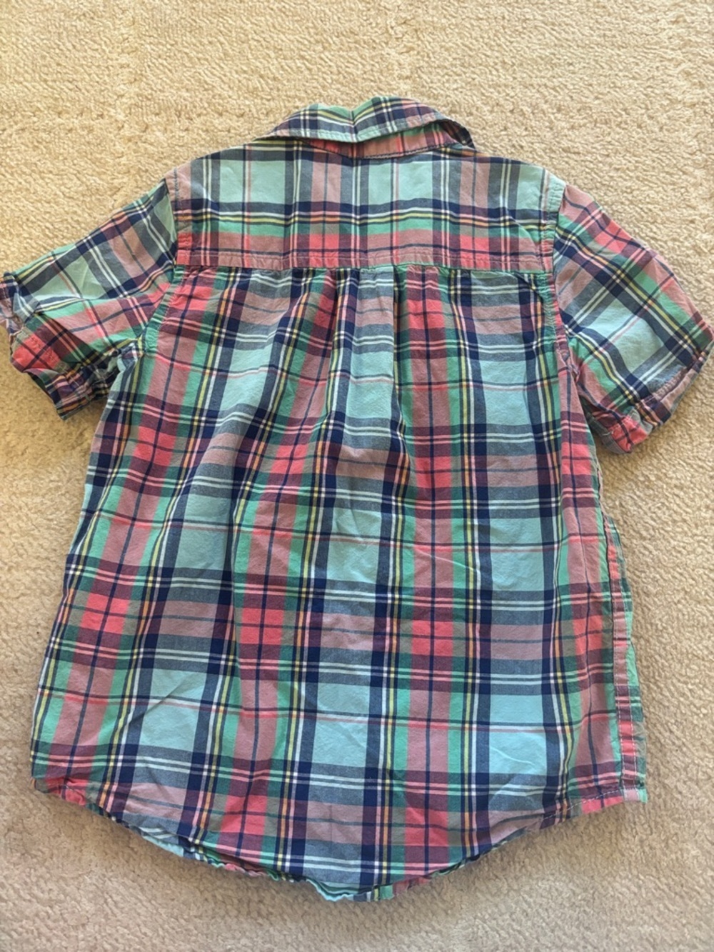 The Children's Place Mint, Navy & Coral Plaid Short-Sleeve Button-Down Shirt - Picture 5 of 5